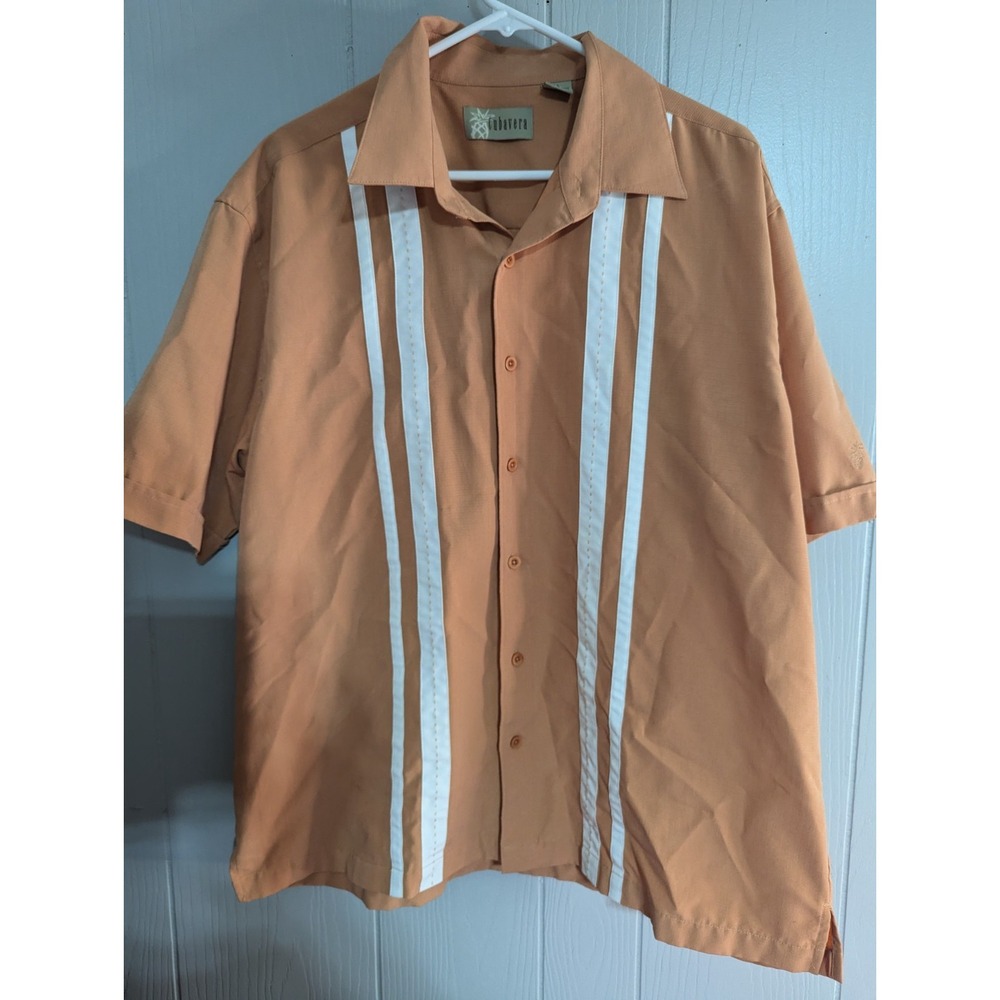 Cubavera‎ mens XL button front island casual orange white shirt top